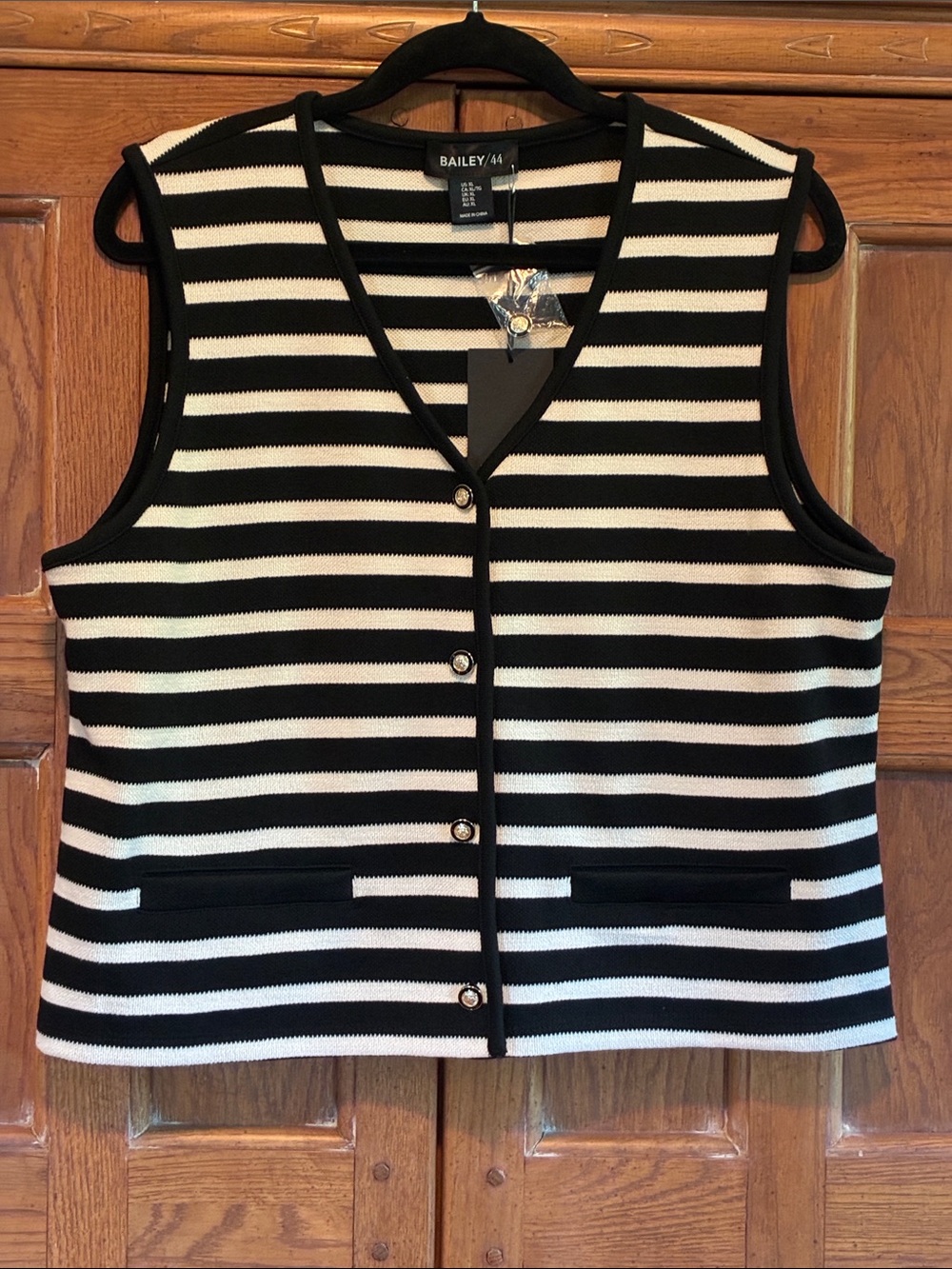 New! Bailey 44 Black & White Striped Button Vest Size XL